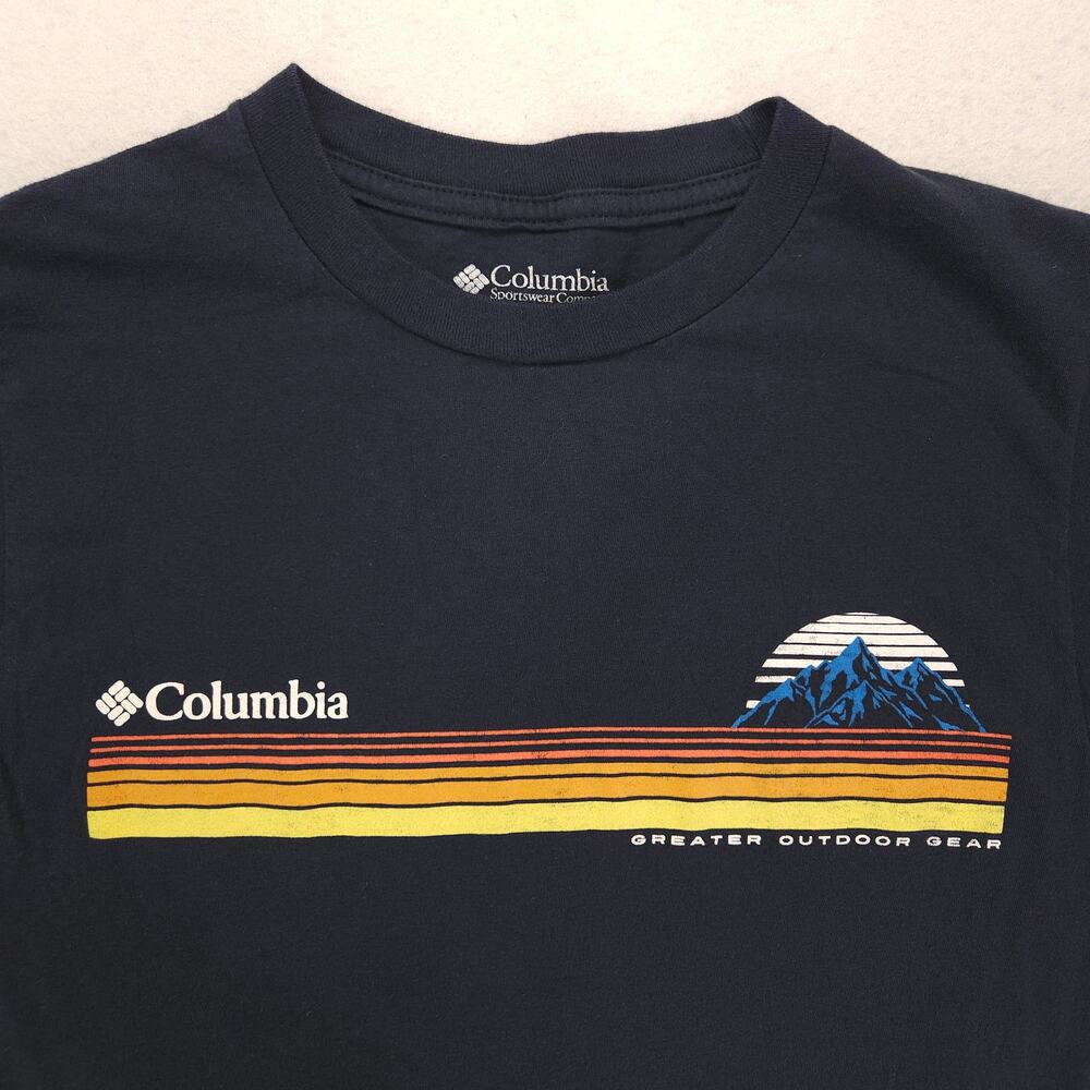 Columbia Short Sleeve Crew Neck Graphic T Shirt Mens Size Small S Navy Blue
